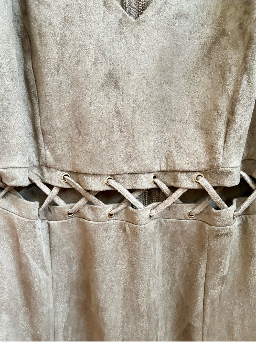 Olive Suede Long Sleeve Mini Dress NWT - Picture 3 of 6